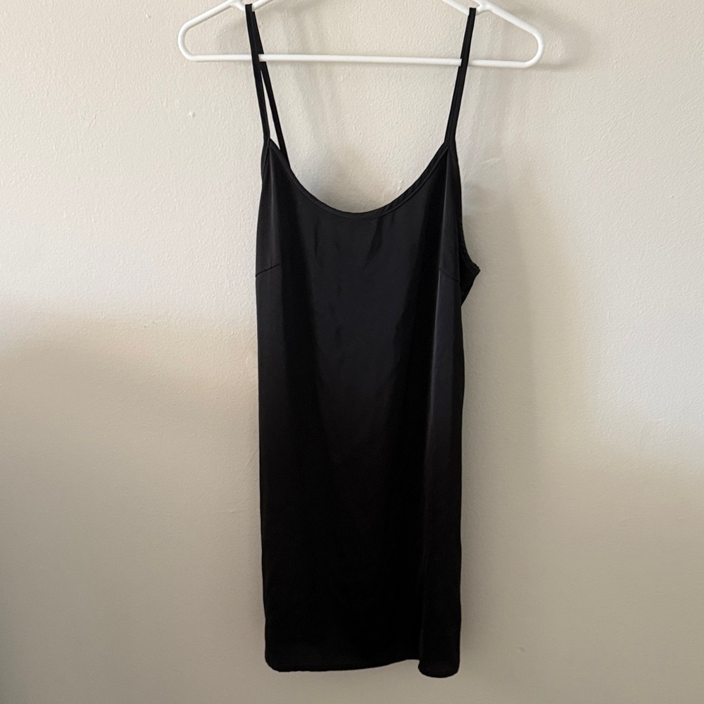 Black satin slip dress